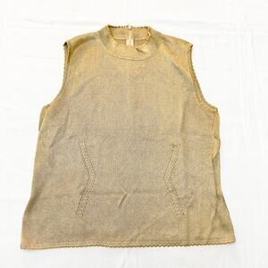 St. John's Basic Metallic Gold Sleeveless Mock Neck Top Size Small